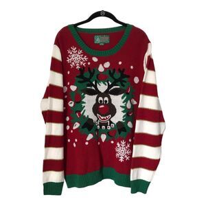 Ugly Christmas Sweater Size XXL Red White Green Rudolph Reindeer Long Sleeve